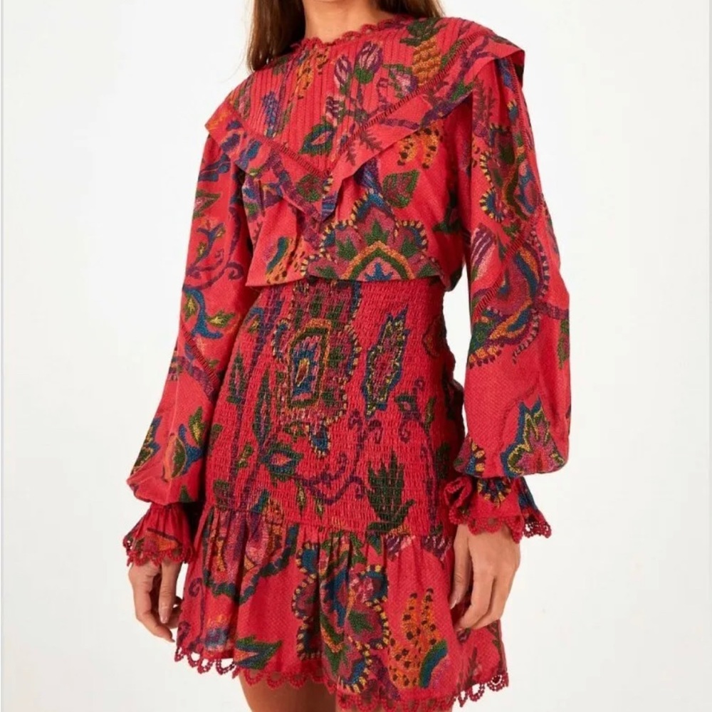 FARM RIO Red Sunset Tapestry Mini Dress SZ SMALL